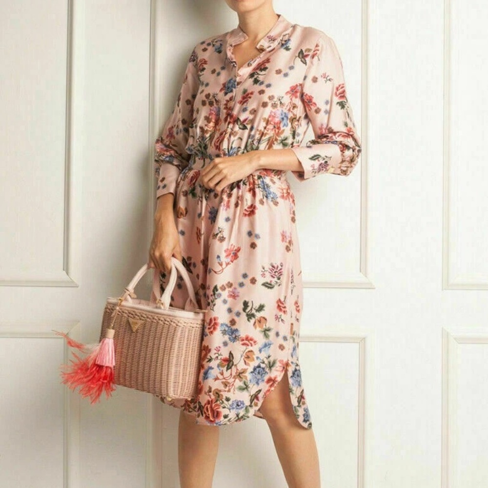 MASSIMO DUTTI Placed Floral Print Shirtdress Dress Puff Sleeve Coquette Garden